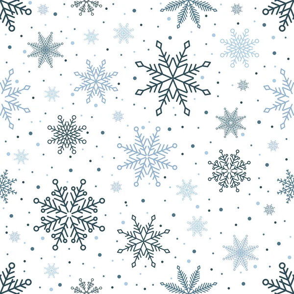 シンプルなクリスマスシームレスパターン。飾りの違う雪片。黒を背景に — ストックベクタ