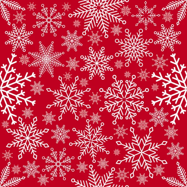 รูปแบบคริสต์มาสที่เรียบง่ายไร้รอยต่อ เกล็ดหิมะที่มีเครื่องประดับที่แตกต่างกัน บนพื้นหลังสีขาว — ภาพเวกเตอร์สต็อก