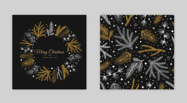 Joyeux Noël modèles artistiques. Cartes de vacances corporatives et invitations. Cadres et décors floraux design. — Image vectorielle