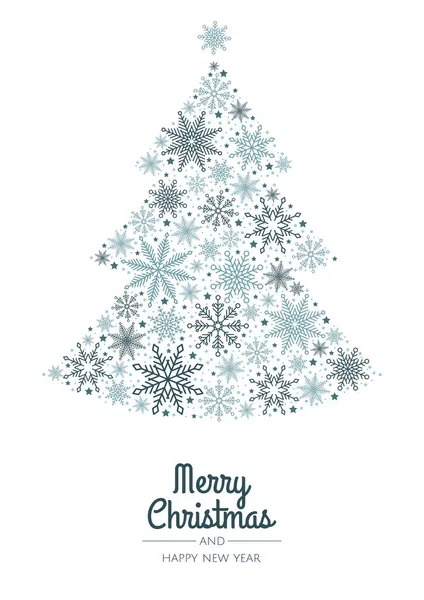 グリーティングカードのための美しい雪の結晶テンプレートで作られたクリスマスツリー — ストックベクタ