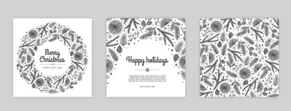 Feliz Natal modelos artísticos. Cartões de férias corporativos e convites. Molduras florais e design de fundos. —  Vetores de Stock