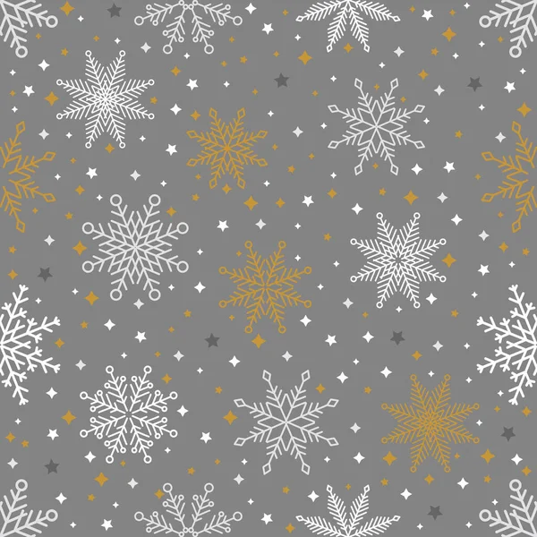 Einfaches, nahtloses Weihnachtsmuster. Schneeflocken mit verschiedenen Ornamenten. Auf schwarzem Hintergrund — Stockvektor