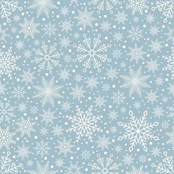 Jednoduchý vánoční vzor. Sněhové vločky s různými ozdobami. Na černém pozadí — Stockový vektor