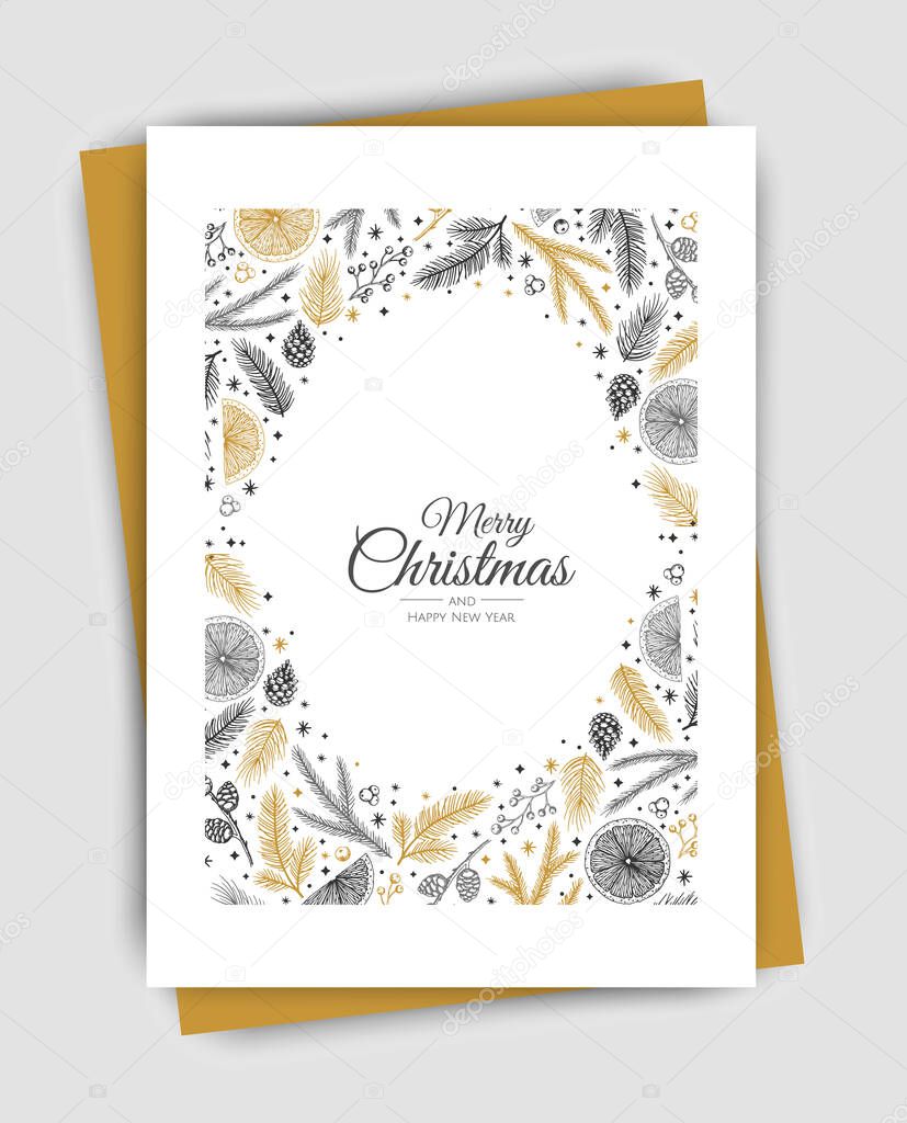 Merry Christmas artistic templates. Corporate Holiday cards and invitations. Floral frames and backgrounds design.