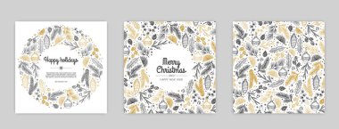 Mutlu Noeller sanatsal şablonlar. Kurumsal tatil kartları ve davetiyeler. Çiçek çerçeveleri ve arka plan tasarımı.