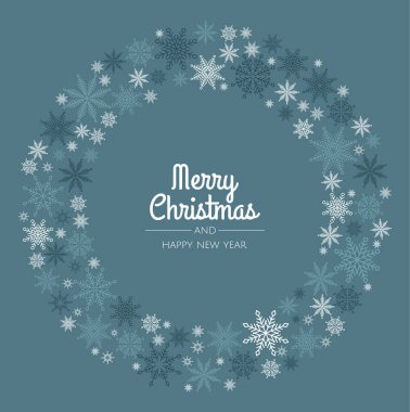 Kar taneleri ve yıldızlarla süslü bir çelenk. Noel tasarımı için kullanılabilir.