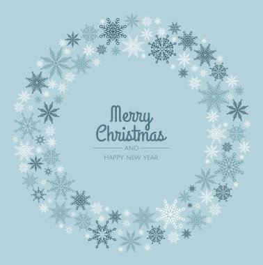 Kar taneleri ve yıldızlarla süslü bir çelenk. Noel tasarımı için kullanılabilir.