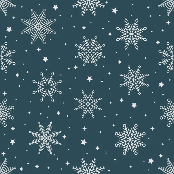 简单的圣诞无缝图案。不同饰物的雪花。黑色背景 — 图库矢量图片