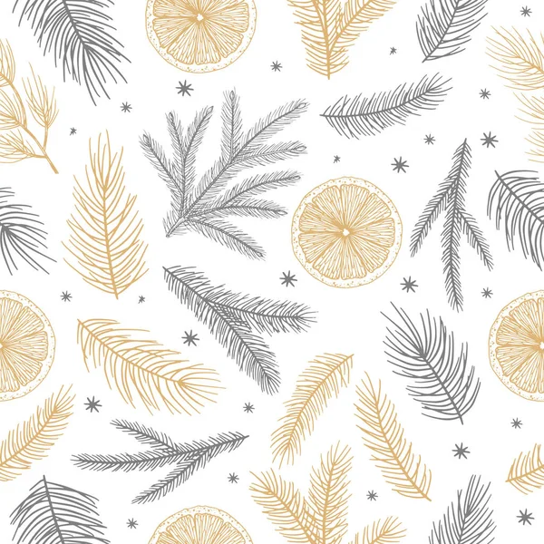 Hand drawn floral winter seamless pattern with Christmas tree branches and berries. Vector illustration background — Stock Vector