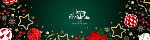 Banner de Navidad. Antecedentes Objetos de Navidad vistos desde arriba. AntecedentesFeliz Navidad y Feliz Año Nuevo — Vector de stock