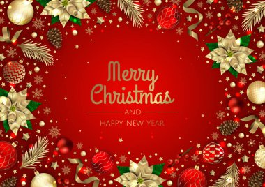 Noel ve Yeni Yıl geçmişi. Parlak Kış Tatil Kompozisyonu. Tebrik kartı, afiş, poster