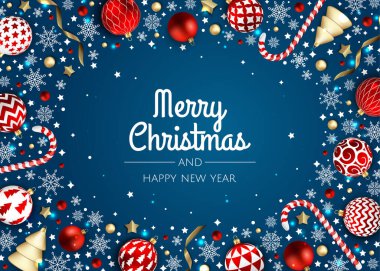 Noel ve Yeni Yıl geçmişi. Parlak Kış Tatil Kompozisyonu. Tebrik kartı, afiş, poster