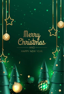 Mutlu Noeller ve mutlu yıllar. Gerçekçi 3 boyutlu Noel ağacına sahip Xmas Festivali geçmişi