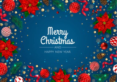 Noel ve Yeni Yıl geçmişi. Parlak Kış Tatil Kompozisyonu. Tebrik kartı, afiş, poster