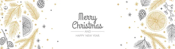 Bannière d'hiver. Avec des cônes dessinés à la main, arbre de Noël. Illustration vectorielle de Noël. — Image vectorielle