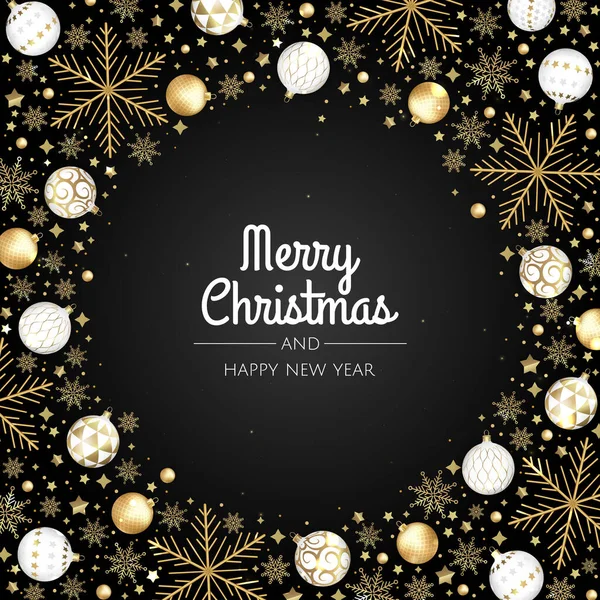 クリスマス・ベクトルの背景。クリエイティブデザイングリーティングカード、バナー、ポスター。トップビューのクリスマスの装飾ボールと雪の結晶. — ストックベクタ