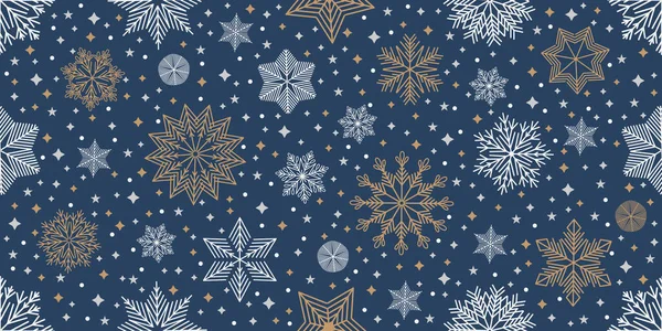 Patrón simple sin costuras de Navidad. Copos de nieve con diferentes ornamentos. Sobre fondo blanco — Vector de stock