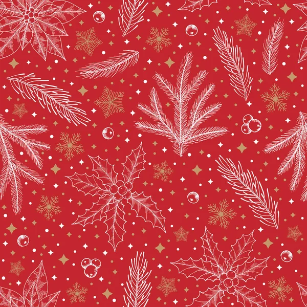 Vintersömlöst mönster med julgransgrenar och bär. Vektor illustration bakgrund — Stock vektor