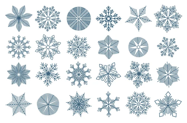 Floco de neve inverno conjunto ícone silhueta no fundo branco — Vetor de Stock