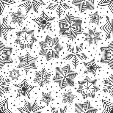 Basit, pürüzsüz bir Noel örneği. Farklı süslemeli kar taneleri. Beyaz arkaplanda