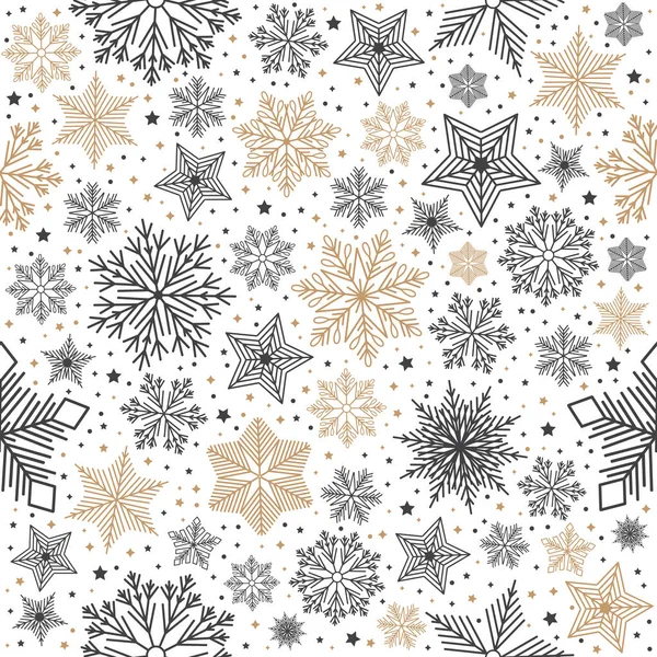 Простий різдвяний безшовний візерунок. Сніжинки з різними орнаментами. На білому тлі — стоковий вектор
