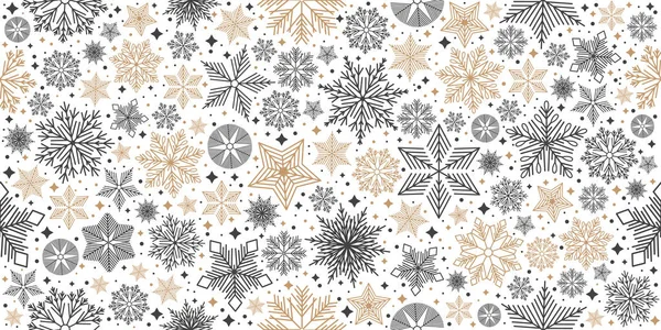 Kerst naadloos patroon met geometrische motieven. Sneeuwvlokken met verschillende ornamenten. — Stockvector