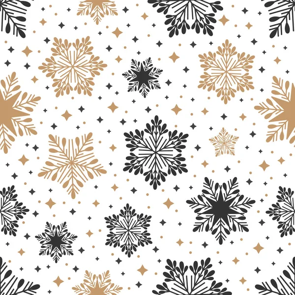 Modèle simple de Noël sans couture. Flocons de neige avec différents ornements. Sur fond blanc — Image vectorielle