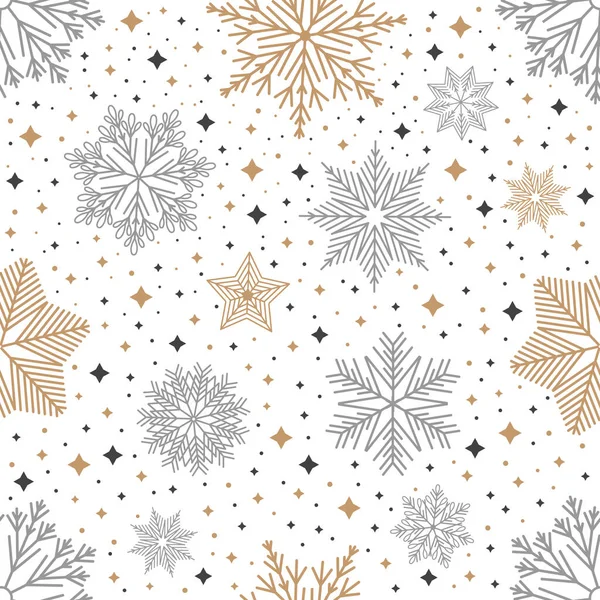 Patrón simple sin costuras de Navidad. Copos de nieve con diferentes ornamentos. Sobre fondo blanco — Archivo Imágenes Vectoriales
