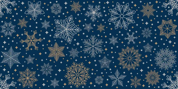 Christmas seamless pattern with geometric motifs. Snowflakes with different ornaments. — Stock vektor