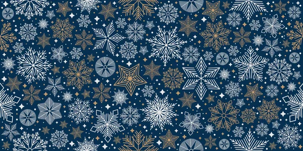 Різдвяний безшовний візерунок з геометричними мотивами. Сніжинки з різними прикрасами . — стоковий вектор
