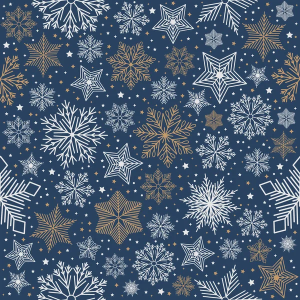 Fantasia Natale senza cuciture con motivi geometrici. Fiocchi di neve con ornamenti diversi. — Vettoriale Stock