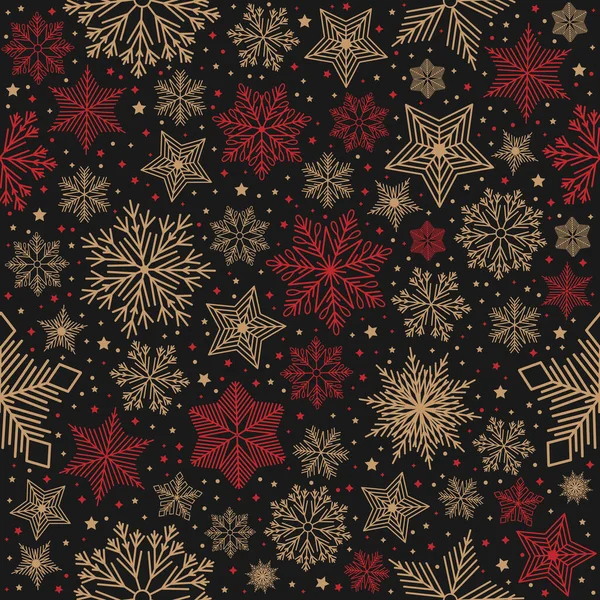Рождественский бесшовный рисунок с геометрическими мотивами. Снежинки с различными орнаментами. — стоковый вектор