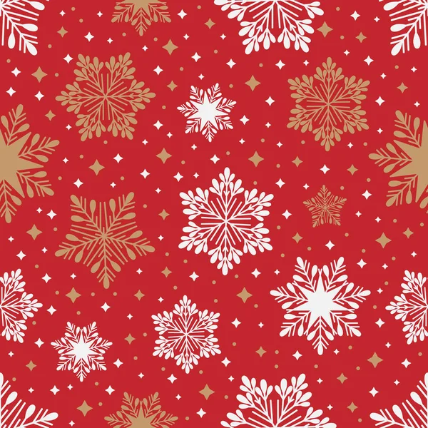 Fantasia Natale senza cuciture con motivi geometrici. Fiocchi di neve con ornamenti diversi. — Vettoriale Stock