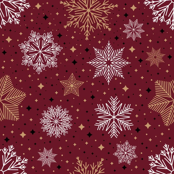 Patrón simple sin costuras de Navidad. Copos de nieve con diferentes ornamentos. Sobre fondo blanco — Archivo Imágenes Vectoriales