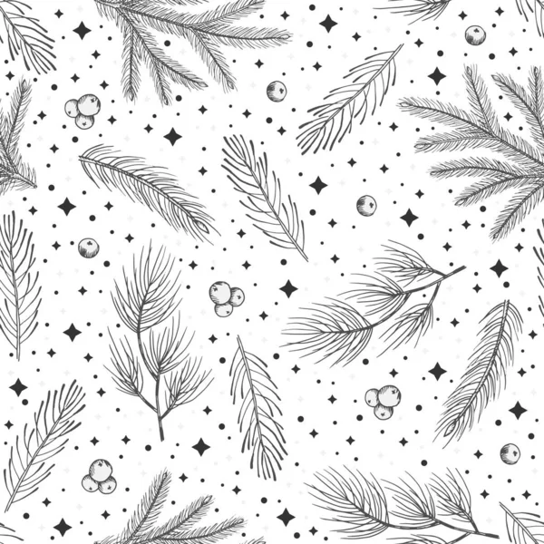 Winter naadloos patroon met kerstboom takken en bessen. Achtergrond vectorillustratie — Stockvector