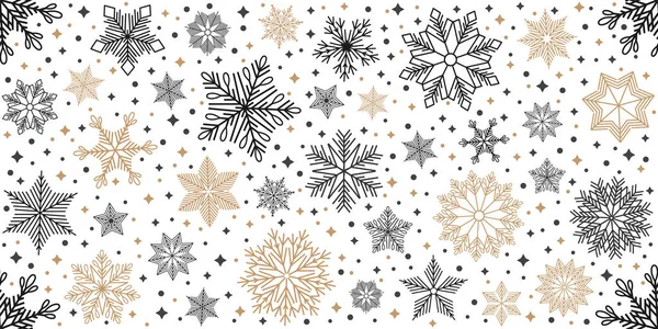 Eenvoudige kerst naadloos patroon. Sneeuwvlokken met verschillende ornamenten. Op witte achtergrond — Stockvector