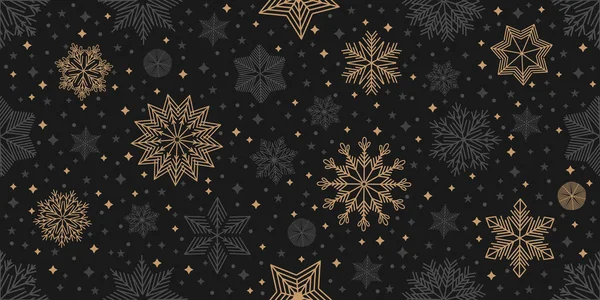 Geometrik motifli kusursuz bir Noel deseni. Farklı süslere sahip kar taneleri. — Stok Vektör