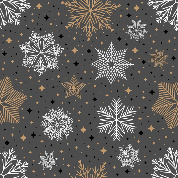 Eenvoudige kerst naadloos patroon. Sneeuwvlokken met verschillende ornamenten. Op witte achtergrond — Stockvector