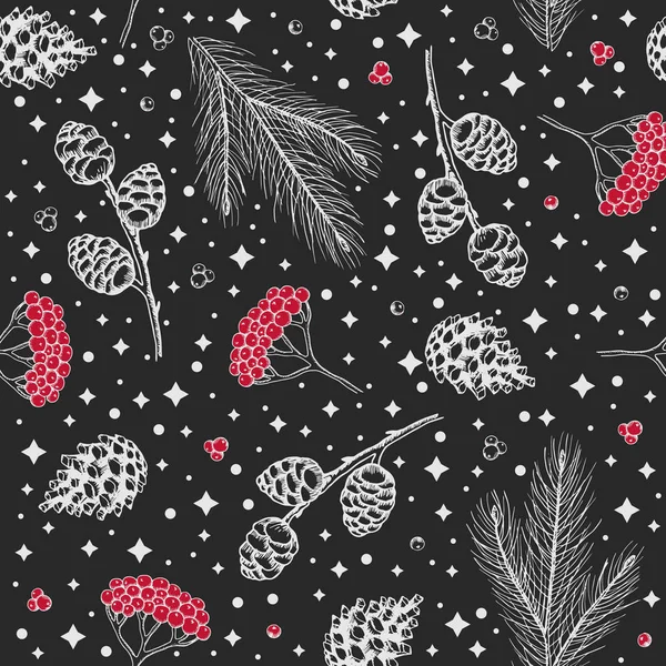 Зимний бесшовный узор с ветками елки и ягодами. Фон векторной иллюстрации Лицензионные Стоковые Иллюстрации