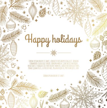 Noel ağacı dalları ve böğürtlenlerle kışın kusursuz desen. Vektör illüstrasyon arkaplanı