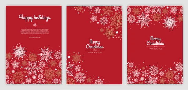 Merry Christmas and Happy New Year Set of greeting cards, posters, holiday covers. Xmas Design with beautiful snowflakes in modern line art style. — Stockvektor