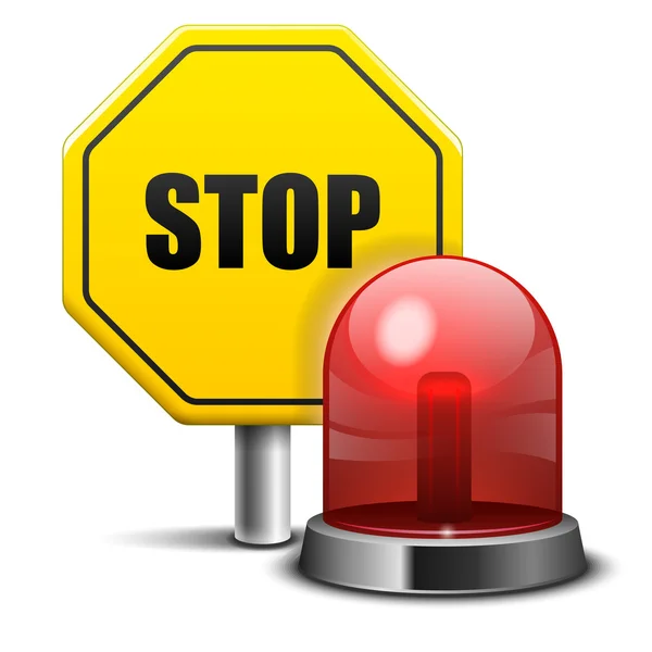 Luz de emergencia intermitente roja y señal de stop — Vector de stock