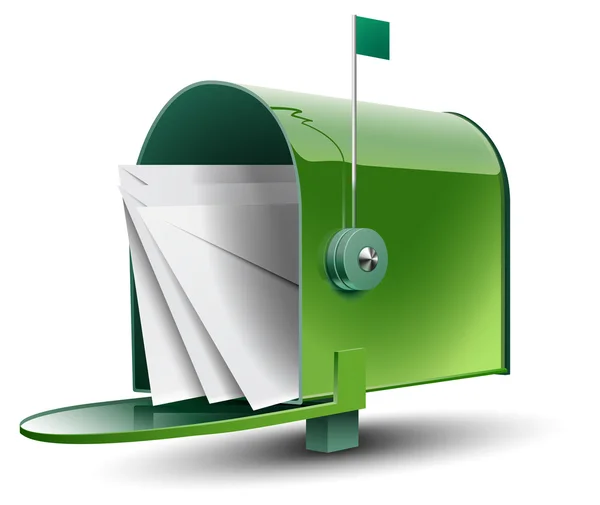 Otworzyć skrzynkę pocztową zielony z liter — Wektor stockowy