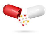 Rote und weiße Kapsel Pillen auf weiß. Vektor-Illustration