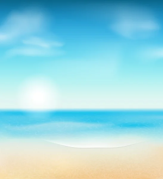 Playa y mar tropical con sol brillante — Vector de stock