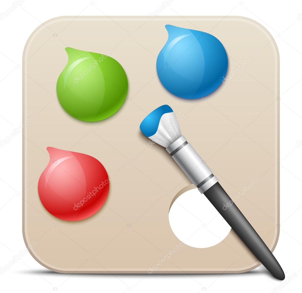 Palette with paints and brushes - vector icon.
