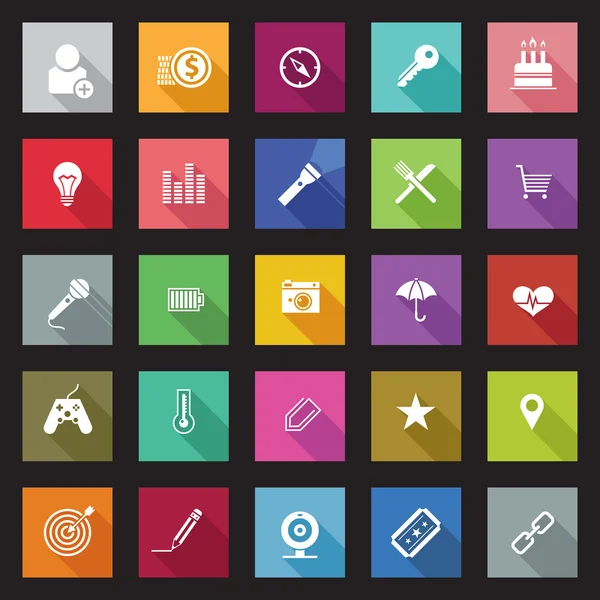Set van platte design iconen met lange schaduwen. — Stockvector
