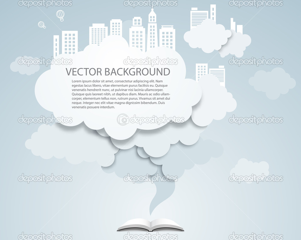 Vector cloud design element with skyscrapers