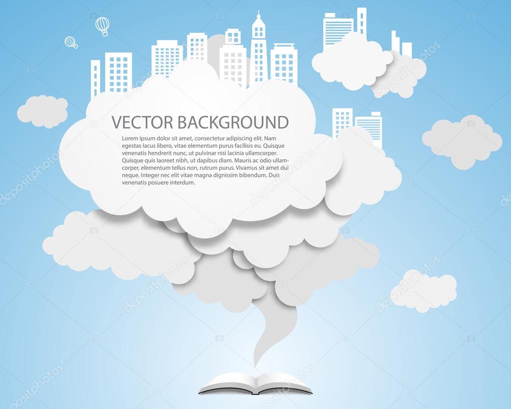 Vector cloud design element with skyscrapers.