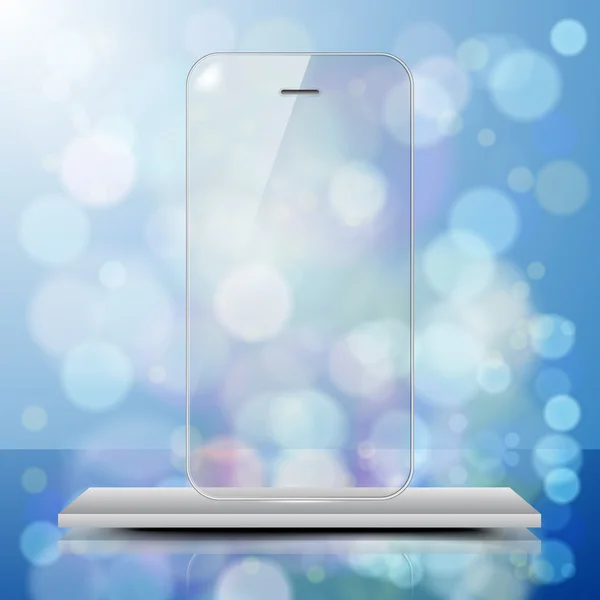 蓝色抽象背景上的透明智能手机屏幕 — 图库矢量图片